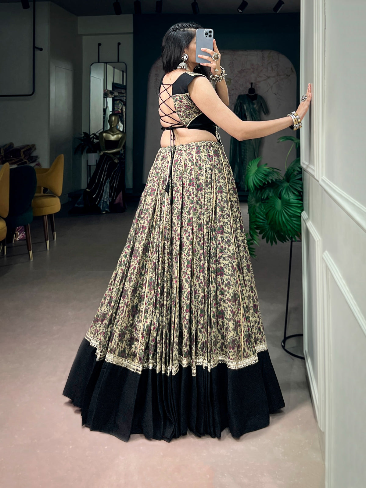 Chanderi Cotton Real Mirror Lace Lehenga Set | Tulip Designer
