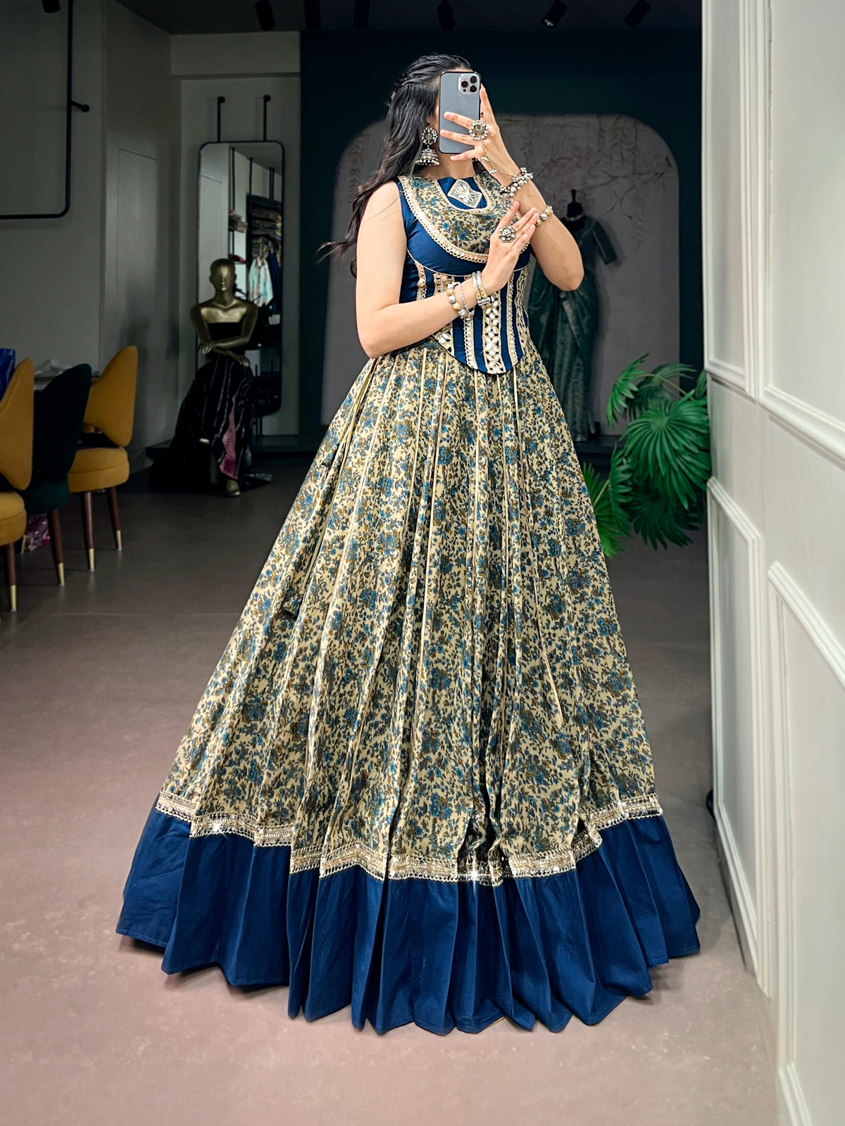Chanderi Cotton Real Mirror Lace Lehenga Set | Tulip Designer
