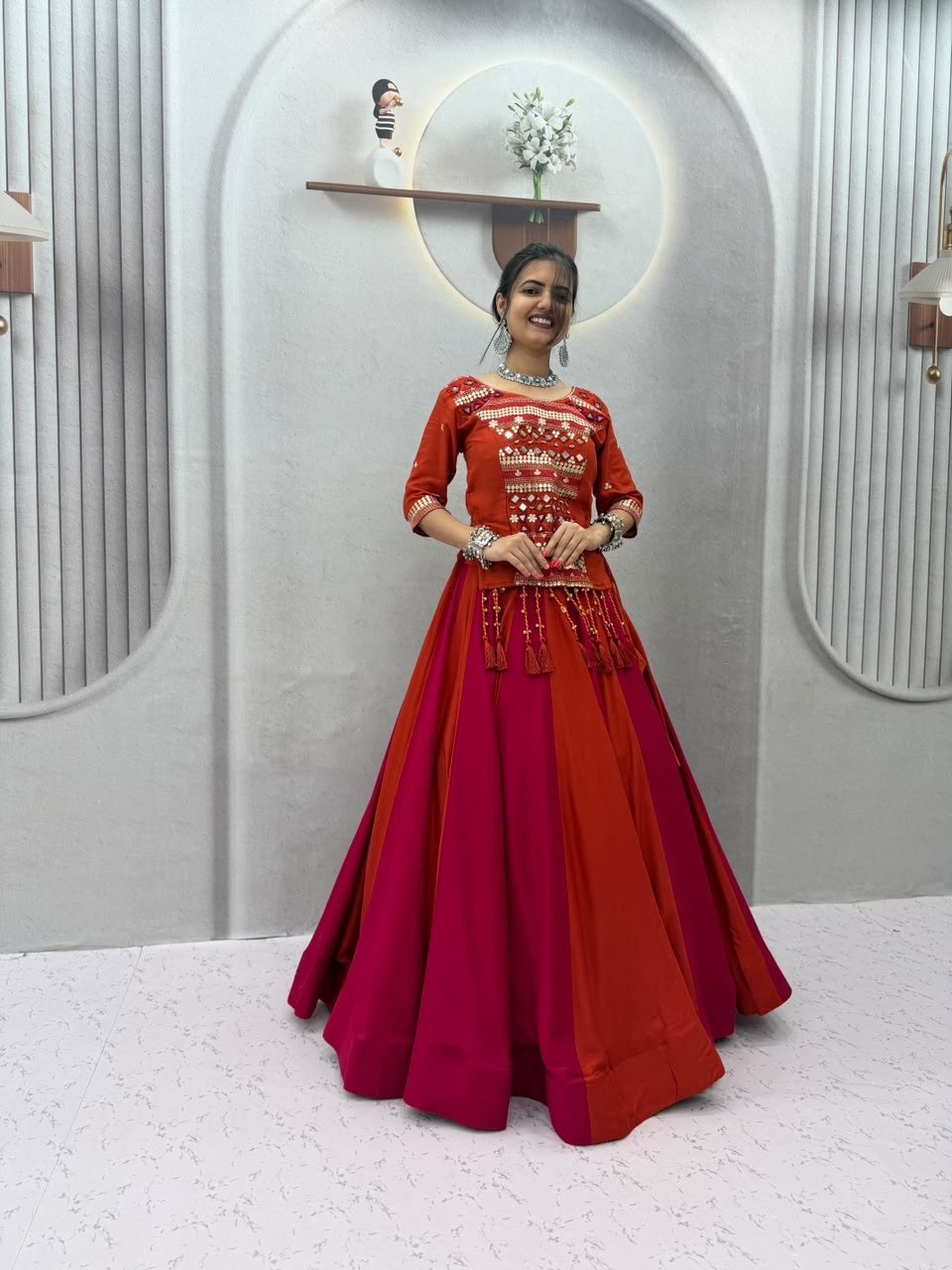 Stunning Cotton Ribbon Work Lehenga Choli For Navratri | Tulip Designer
