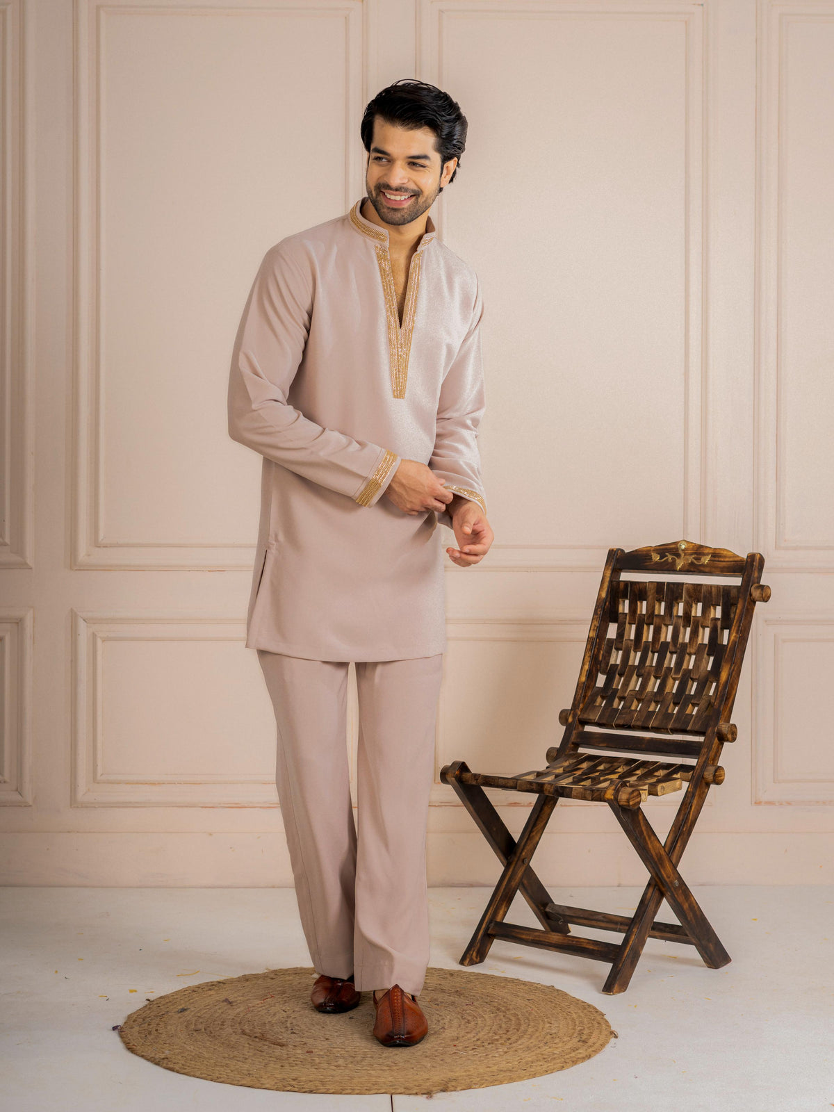 Classy Cream Armani Thread Kurta Set | Tulip Designer
