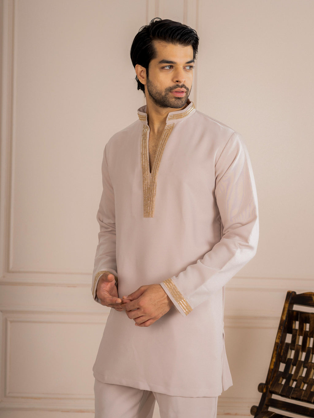 Classy Cream Armani Thread Kurta Set | Tulip Designer
