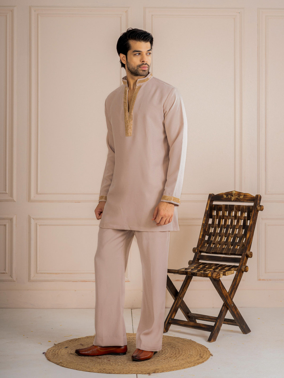 Classy Cream Armani Thread Kurta Set | Tulip Designer
