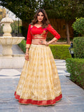 Luxury Cream Jacquard Silk Paithani Lehenga Set With Koti
