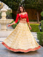 Luxury Cream Jacquard Silk Paithani Lehenga Set With Koti
