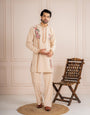 Royal Cream Armani Embroidered Mens Kurta  | Tulip Designer
