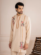 Royal Cream Armani Embroidered Mens Kurta  | Tulip Designer
