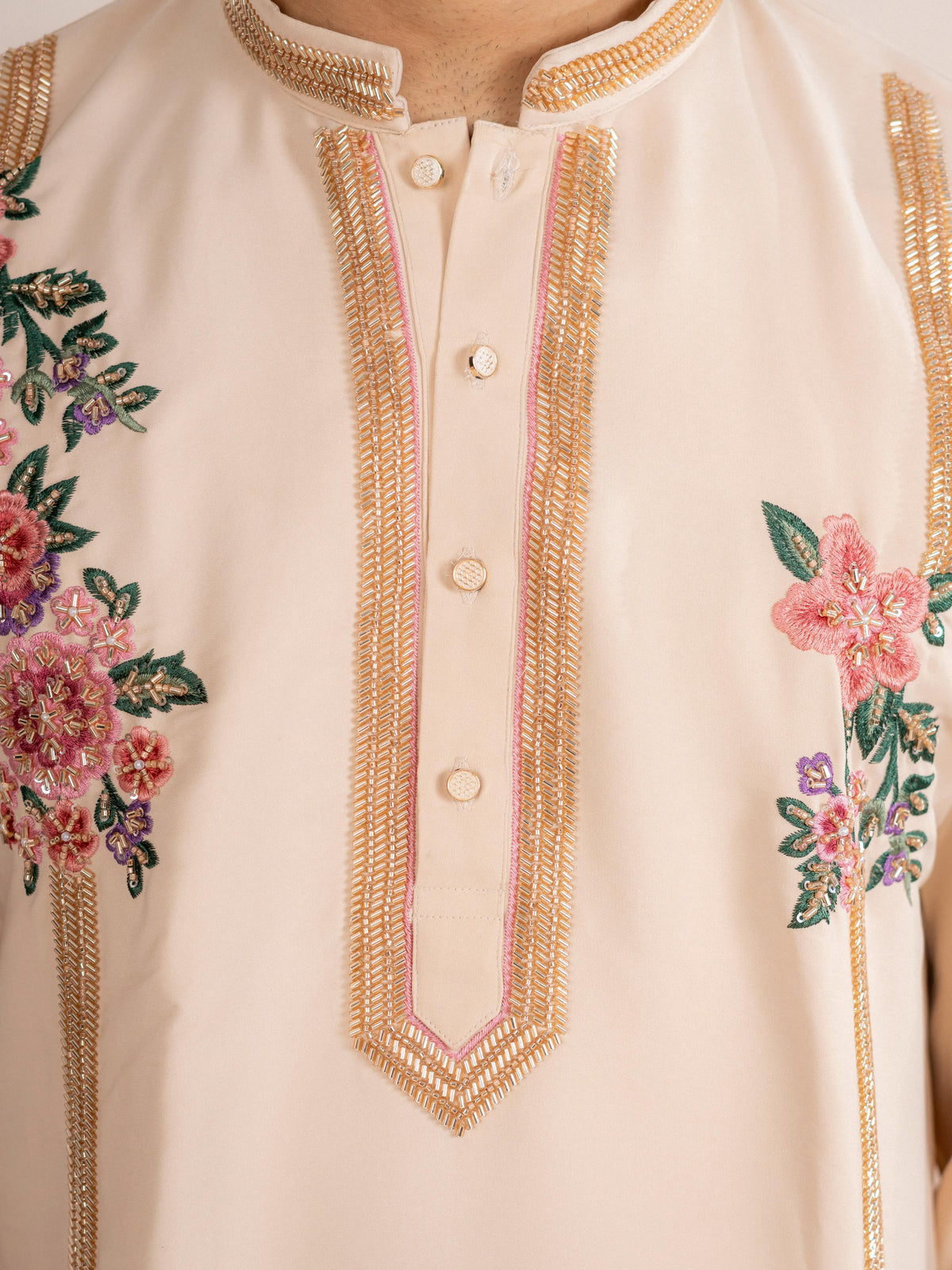 Royal Cream Armani Embroidered Mens Kurta  | Tulip Designer
