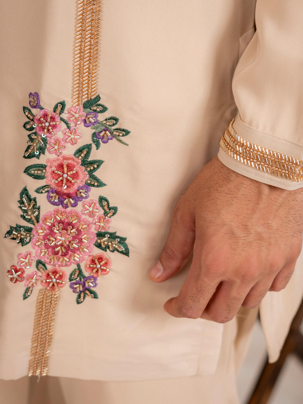 Royal Cream Armani Embroidered Mens Kurta  | Tulip Designer

