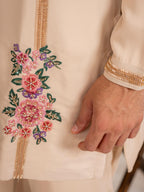 Royal Cream Armani Embroidered Mens Kurta  | Tulip Designer
