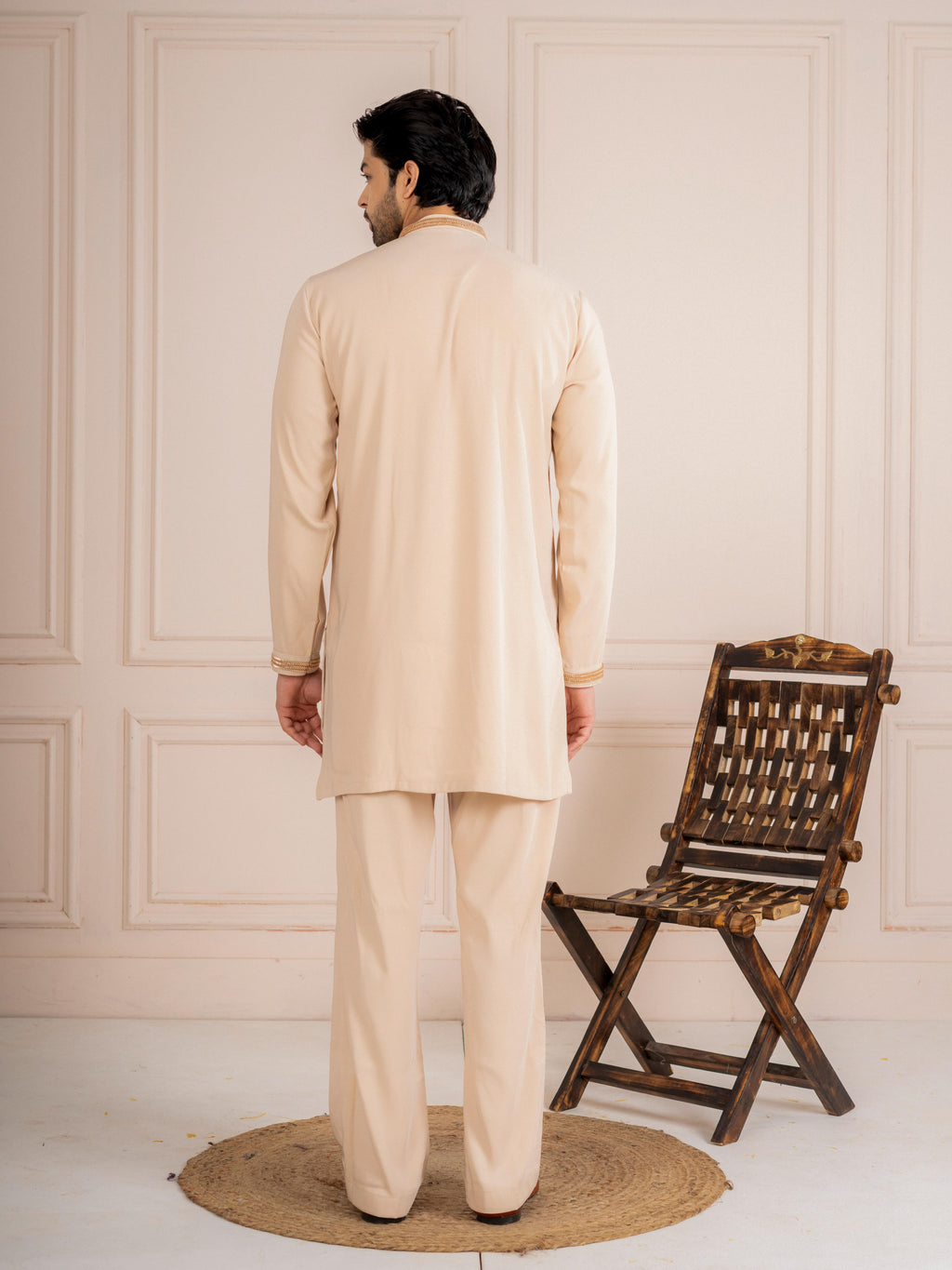 Royal Cream Armani Embroidered Mens Kurta  | Tulip Designer
