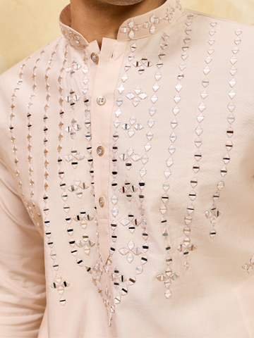 Royal Cream Mirror Kurta with Matching Pants for Wedding Attire
