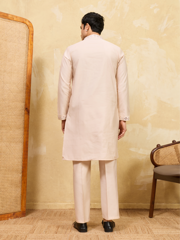 Royal Cream Mirror Kurta with Matching Pants for Wedding Attire
