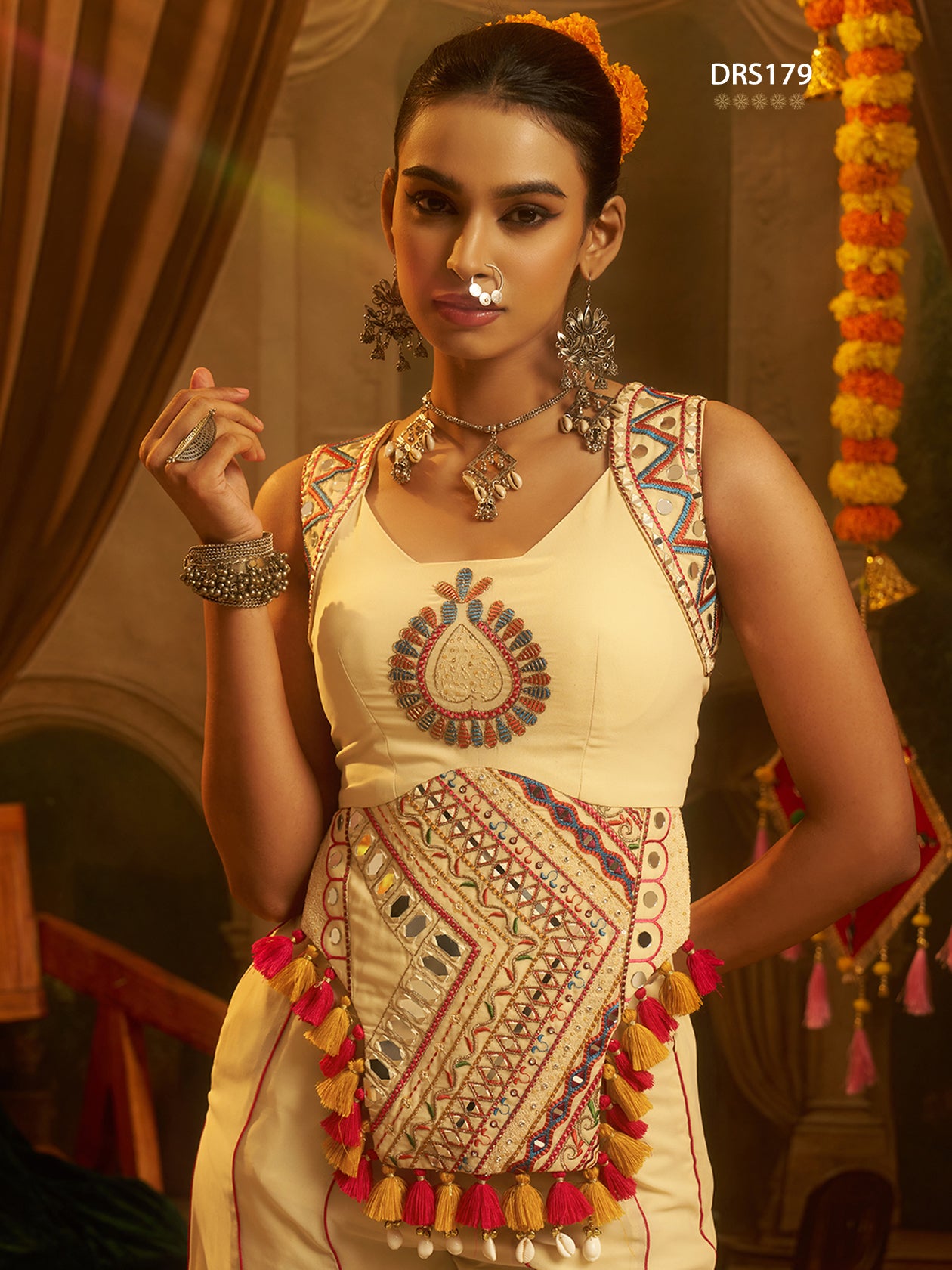 Cream Georgette Top Plazzo Set | Tulip Designer
