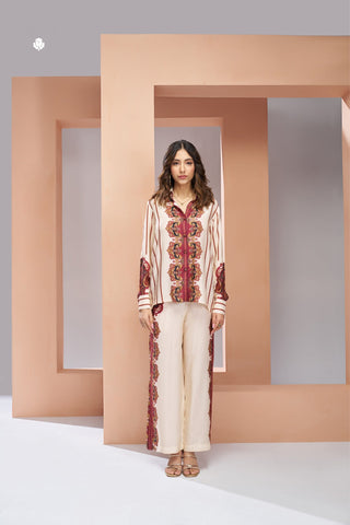 Premium Cream Pure Muslin Silk Co Ord Set For Women