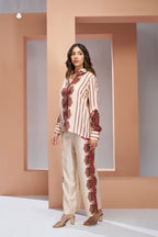 Premium Cream Pure Muslin Silk Co Ord Set For Women
