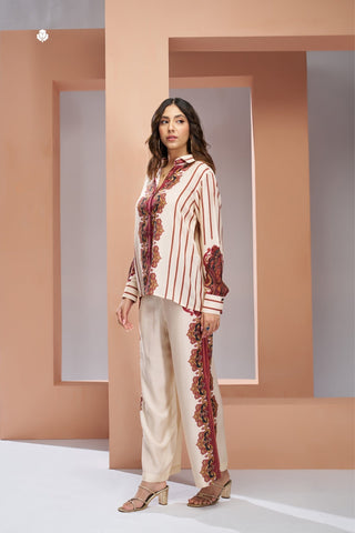 Premium Cream Pure Muslin Silk Co Ord Set For Women