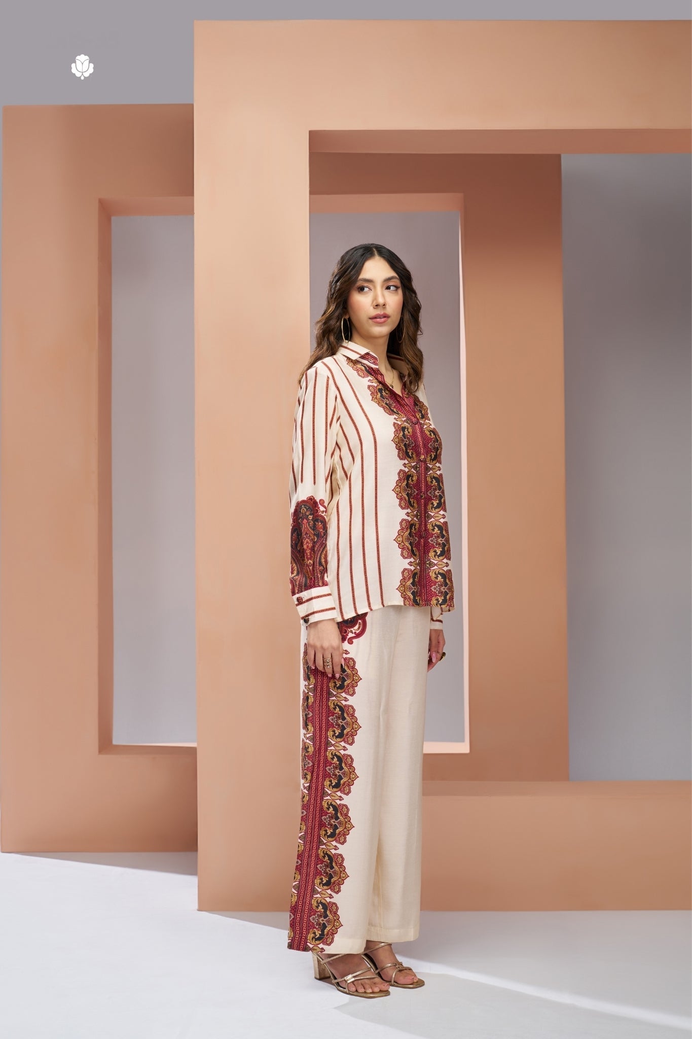 Premium Cream Pure Muslin Silk Co Ord Set For Women