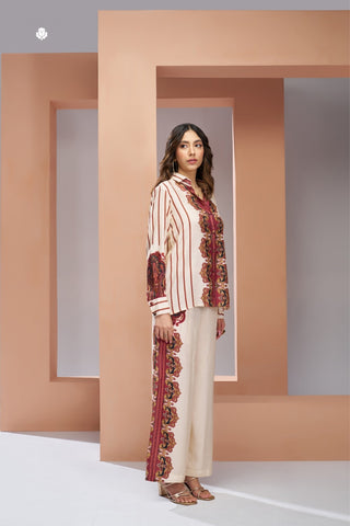 Premium Cream Pure Muslin Silk Co Ord Set For Women