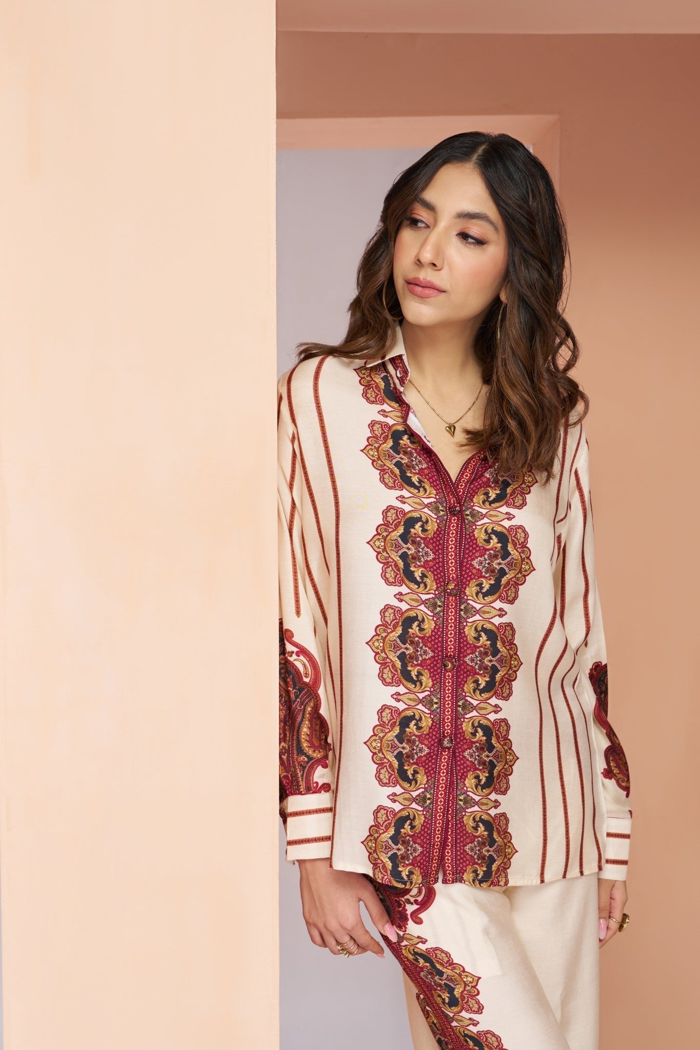 Premium Cream Pure Muslin Silk Co Ord Set For Women