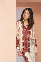 Premium Cream Pure Muslin Silk Co Ord Set For Women