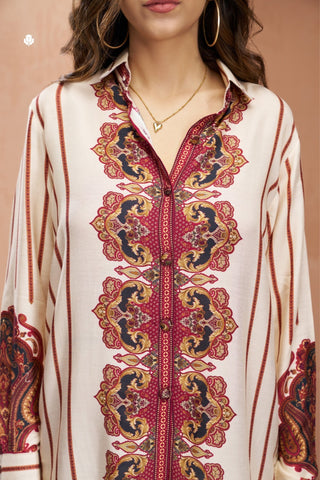 Premium Cream Pure Muslin Silk Co Ord Set For Women