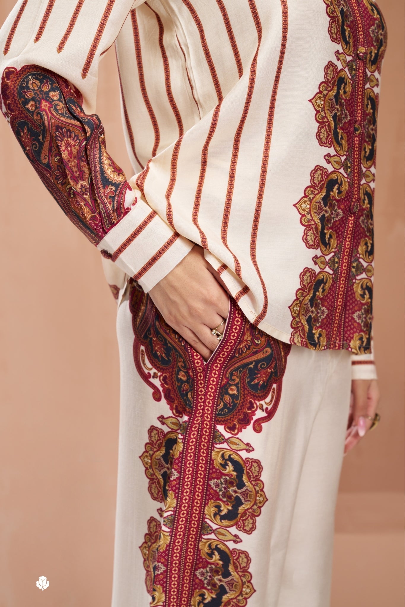 Premium Cream Pure Muslin Silk Co Ord Set For Women