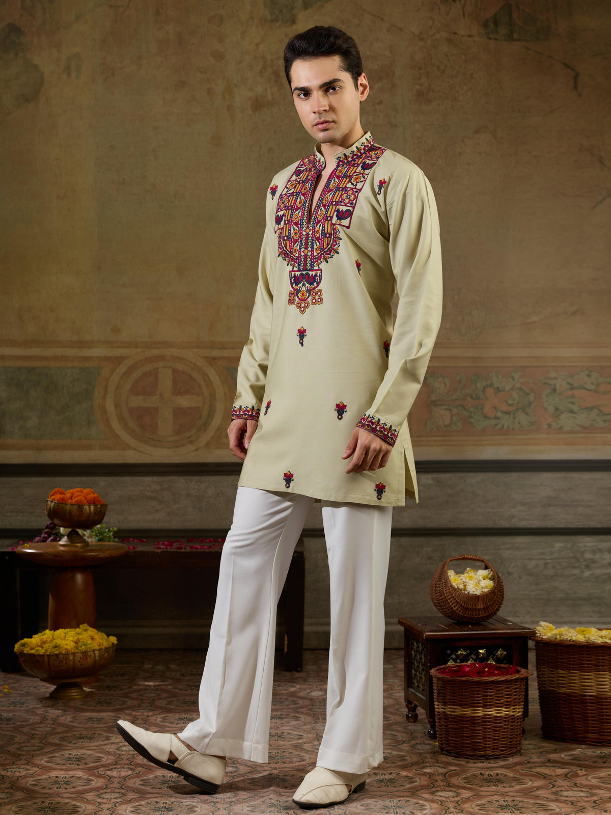 Classic Cream Rayon Mirror Kurta Set | Tulip Designer
