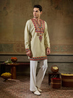 Cream Embroidery V Neck Kurta Set | Tulip Designer 
