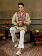 Cream Embroidery V Neck Kurta Set | Tulip Designer 
