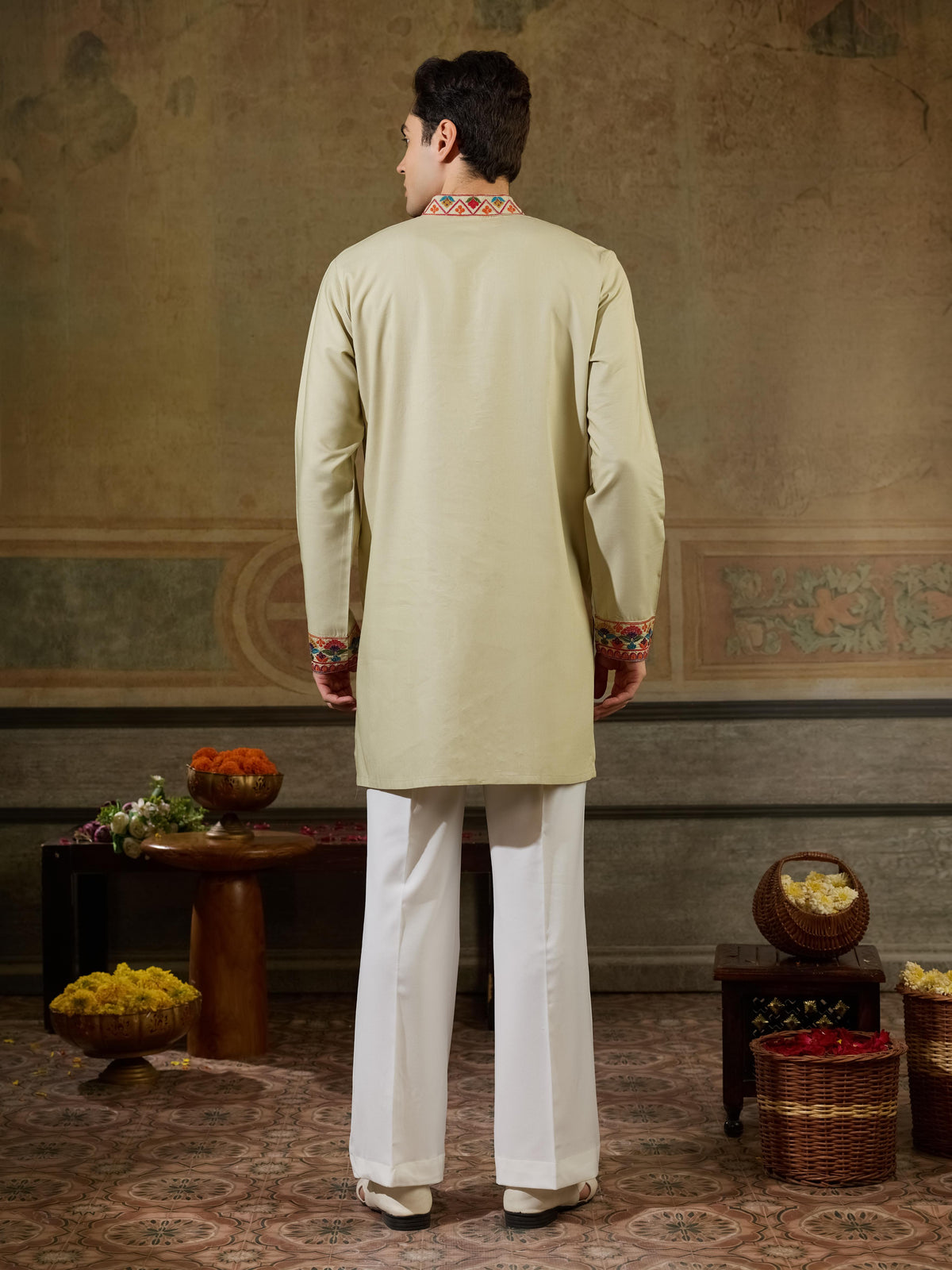Cream Embroidery V Neck Kurta Set | Tulip Designer 
