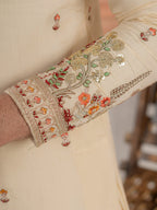 Cream Roman Shimmer Multi Color Embroidered Kurta For Festive Wear

