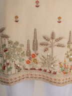 Cream Roman Shimmer Multi Color Embroidered Kurta For Festive Wear
