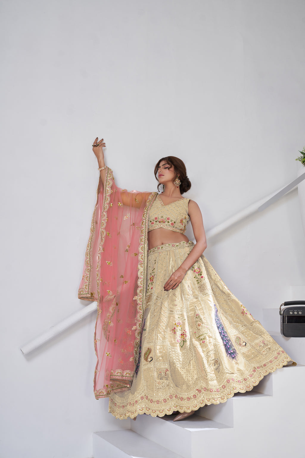 Cream Color Royal Radiance Raw Silk Bridal Lehenga Choli Set
