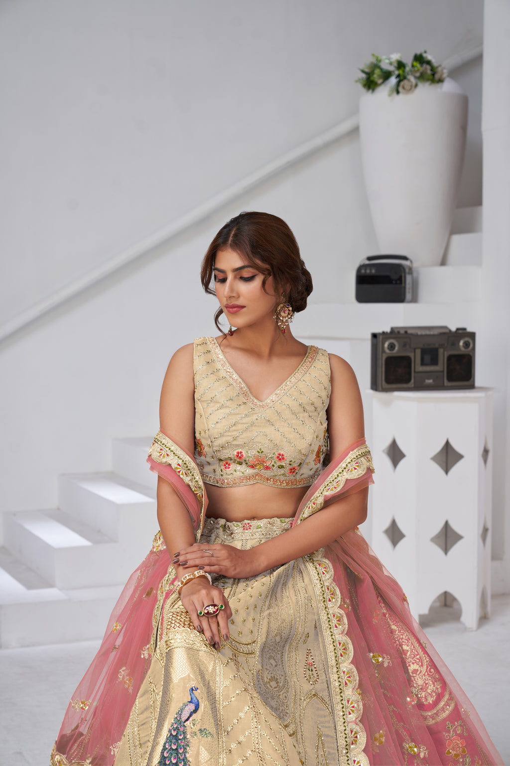 Cream Color Royal Radiance Raw Silk Bridal Lehenga Choli Set