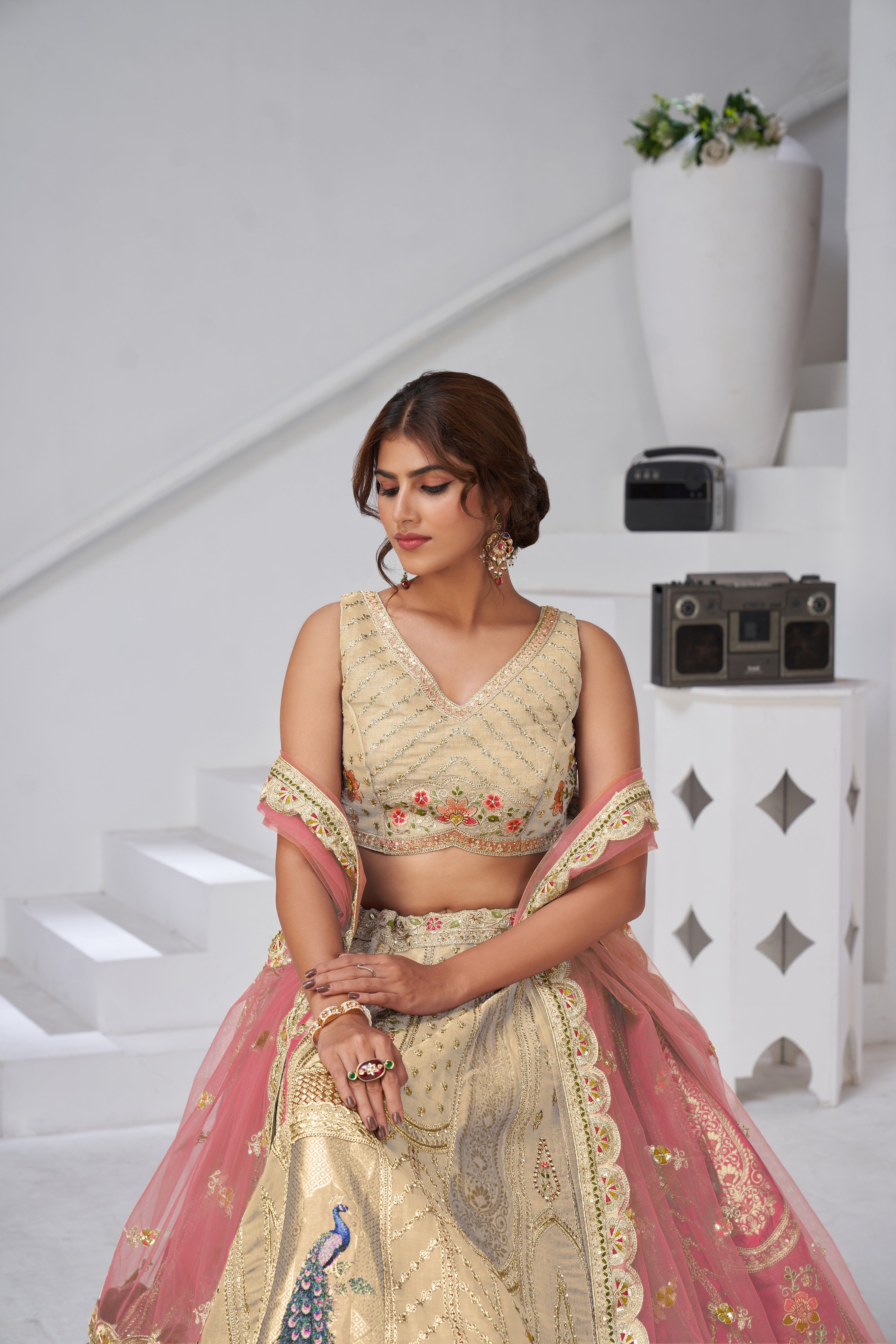 Cream Color Royal Radiance Raw Silk Bridal Lehenga Choli Set