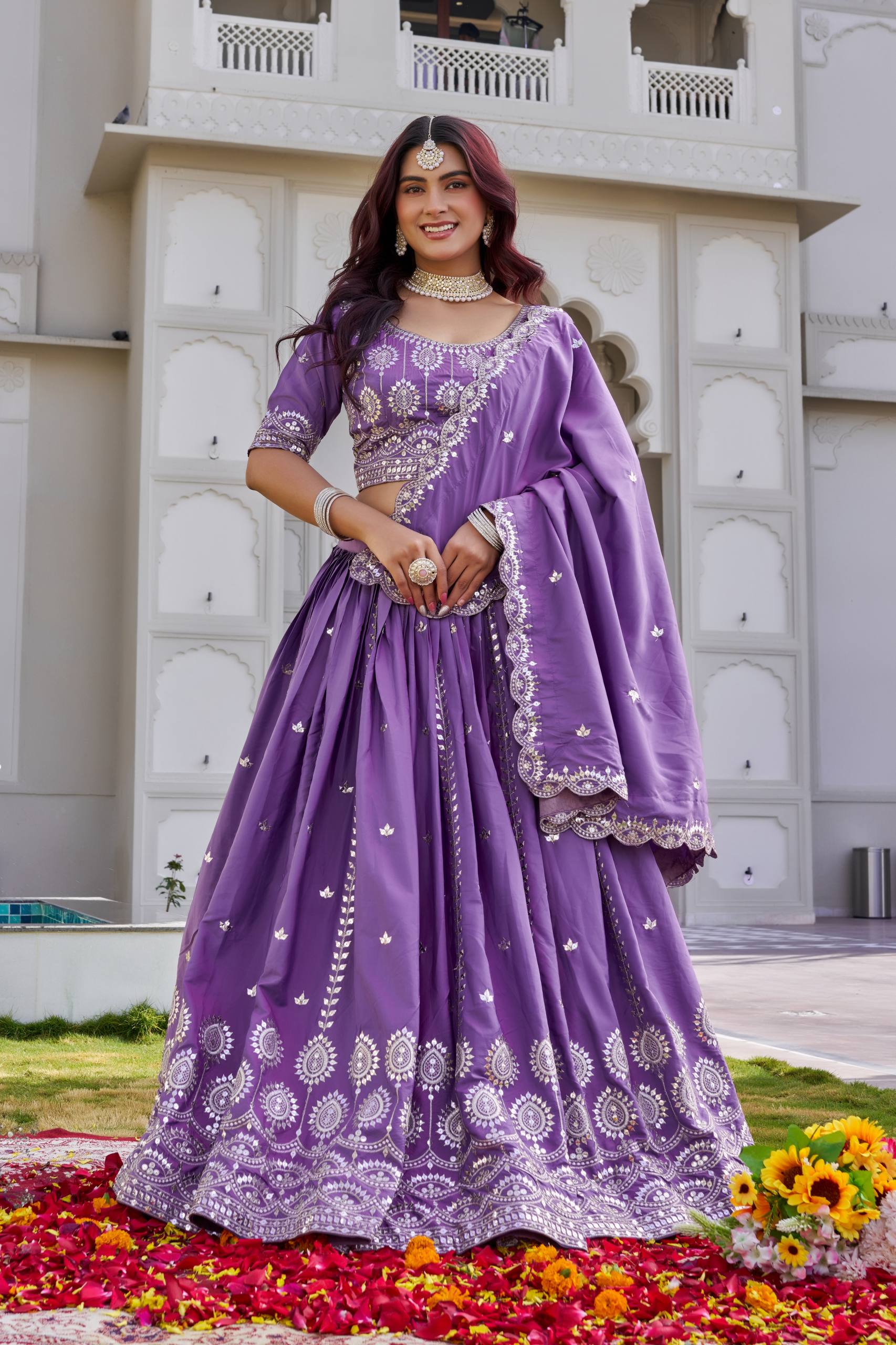 Luxury Crepe Silk Embroidered Lehenga Choli Set with Dupatta

