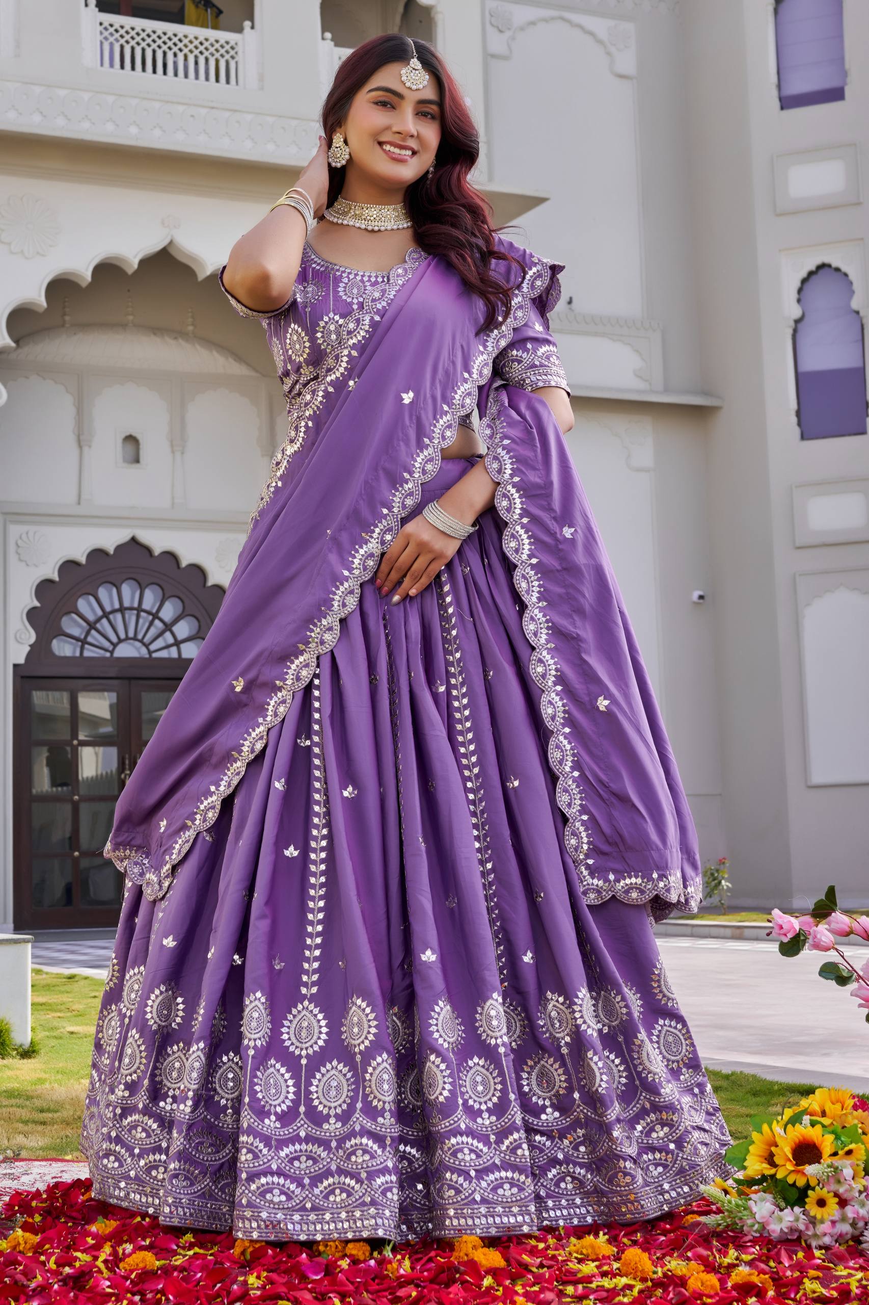 Luxury Crepe Silk Embroidered Lehenga Choli Set with Dupatta