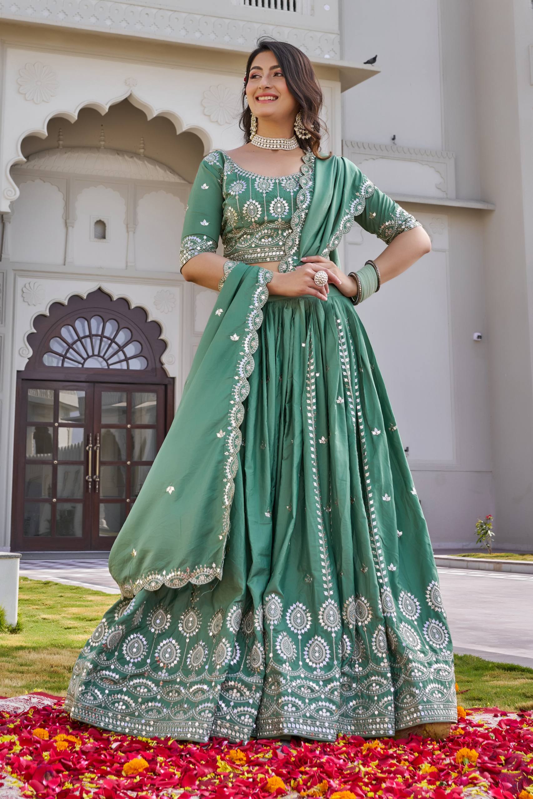 Luxury Crepe Silk Embroidered Lehenga Choli Set with Dupatta
