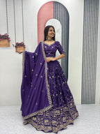 Wedding Special Crepe Silk Thread Embroidered Work Lehenga Dupatta Set
