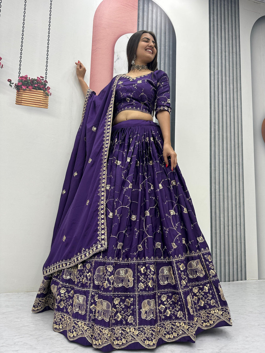 Wedding Special Crepe Silk Thread Embroidered Work Lehenga Dupatta Set
