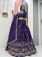 Wedding Special Crepe Silk Thread Embroidered Work Lehenga Dupatta Set
