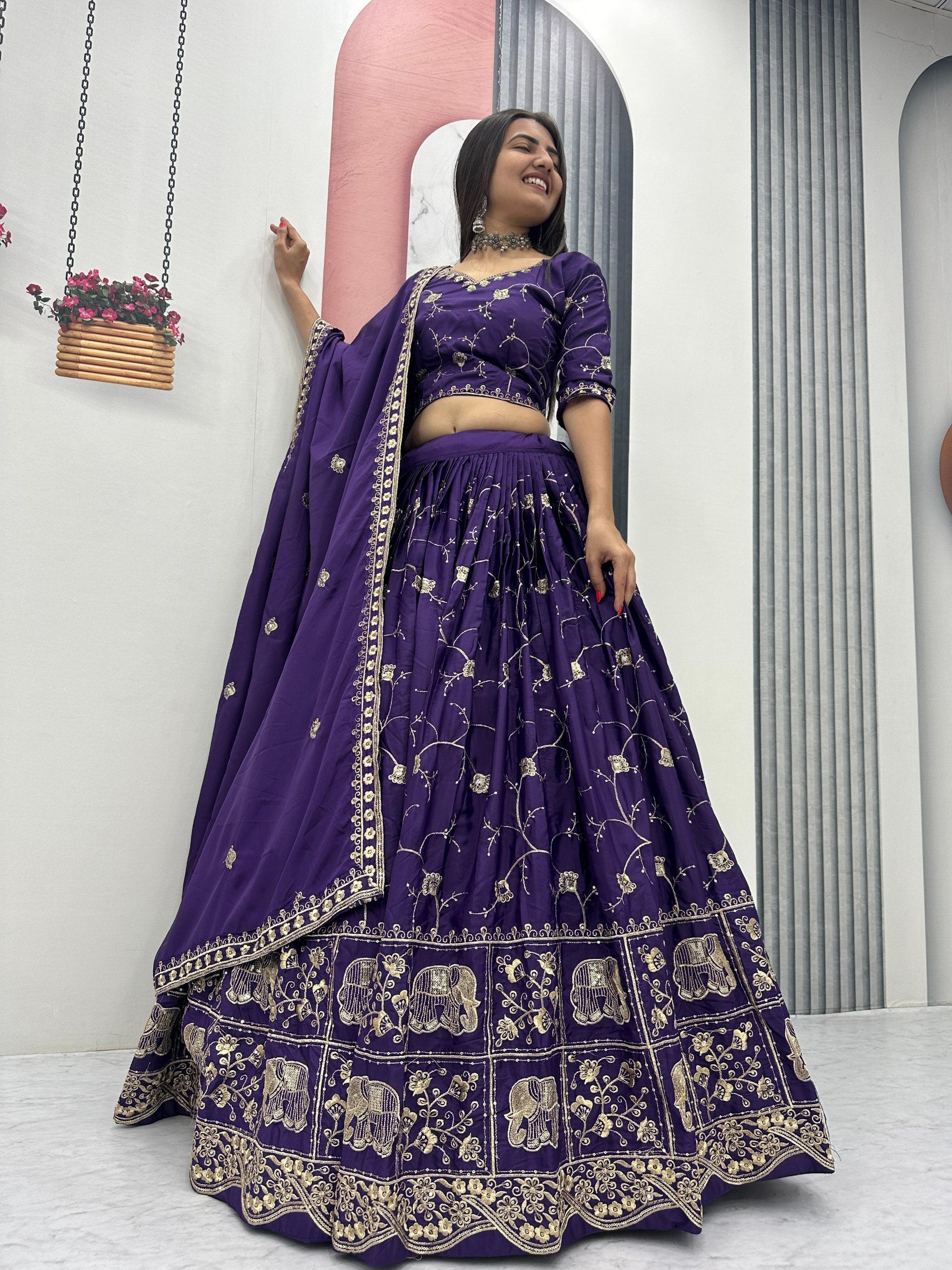 Wedding Special Crepe Silk Thread Embroidered Work Lehenga Dupatta Set
