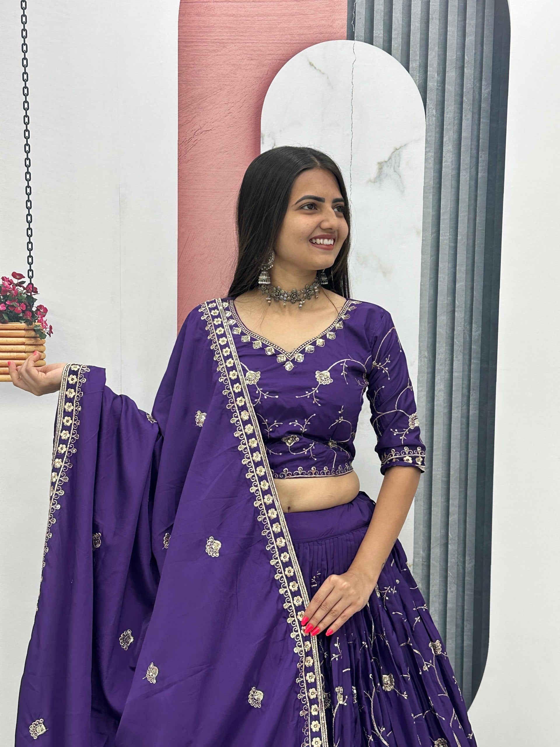 Wedding Special Crepe Silk Thread Embroidered Work Lehenga Dupatta Set
