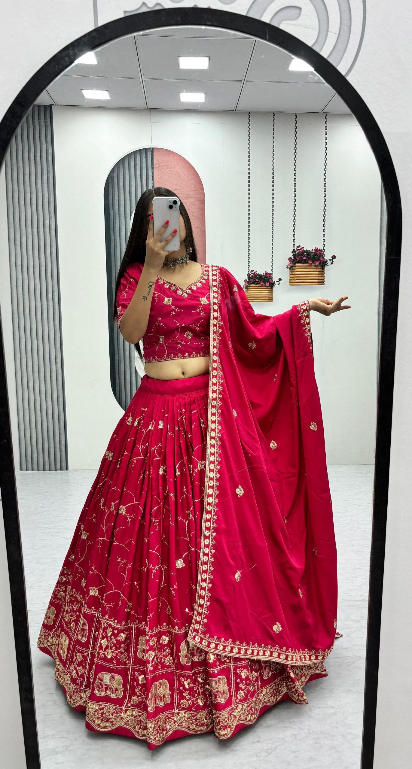 Wedding Special Crepe Silk Thread Embroidered Work Lehenga Dupatta Set
