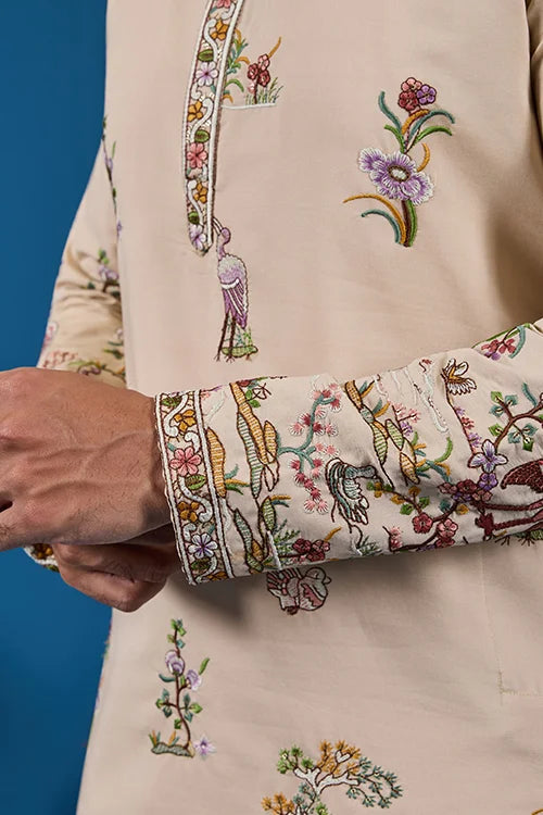 Perfect Festive Choice Beige Ethnic Kurta for Mens Wear