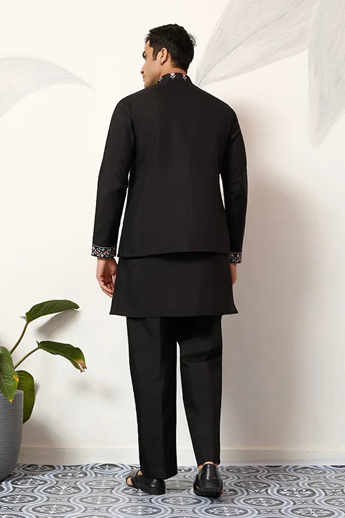Premium Wedding Black Koti Kurta Pajama for Mens Wear