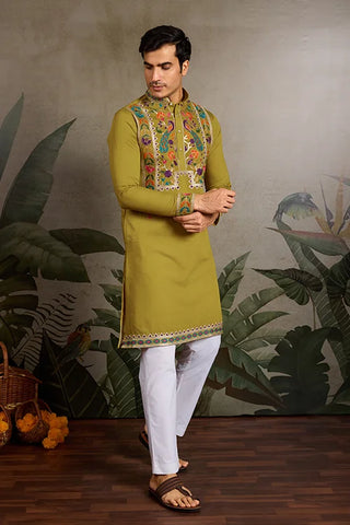 Festive Wear Flourescent Green Embroidered Kurta for Men
