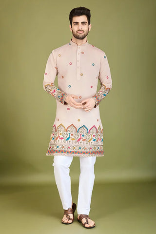 Designer Ivory Viscose Silk Men's Kurta Online