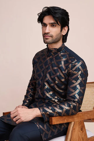 Elegant Navy Blue Color Silk Kurta with Heavy Thread & Hand Work