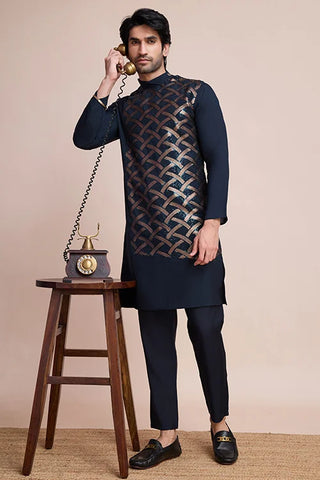 Designer Navy Men's Silk Kurta for Special Events